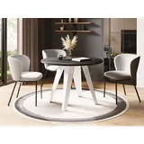Esstisch Glory Weiß im Industriestil - Moderner, Runder Tisch in Schwarzer Marmoroptik - Ausziehbar von 100 cm bis 140 cm, Pulverbeschichtete Meta... - Schwarz/Dunkelgrau