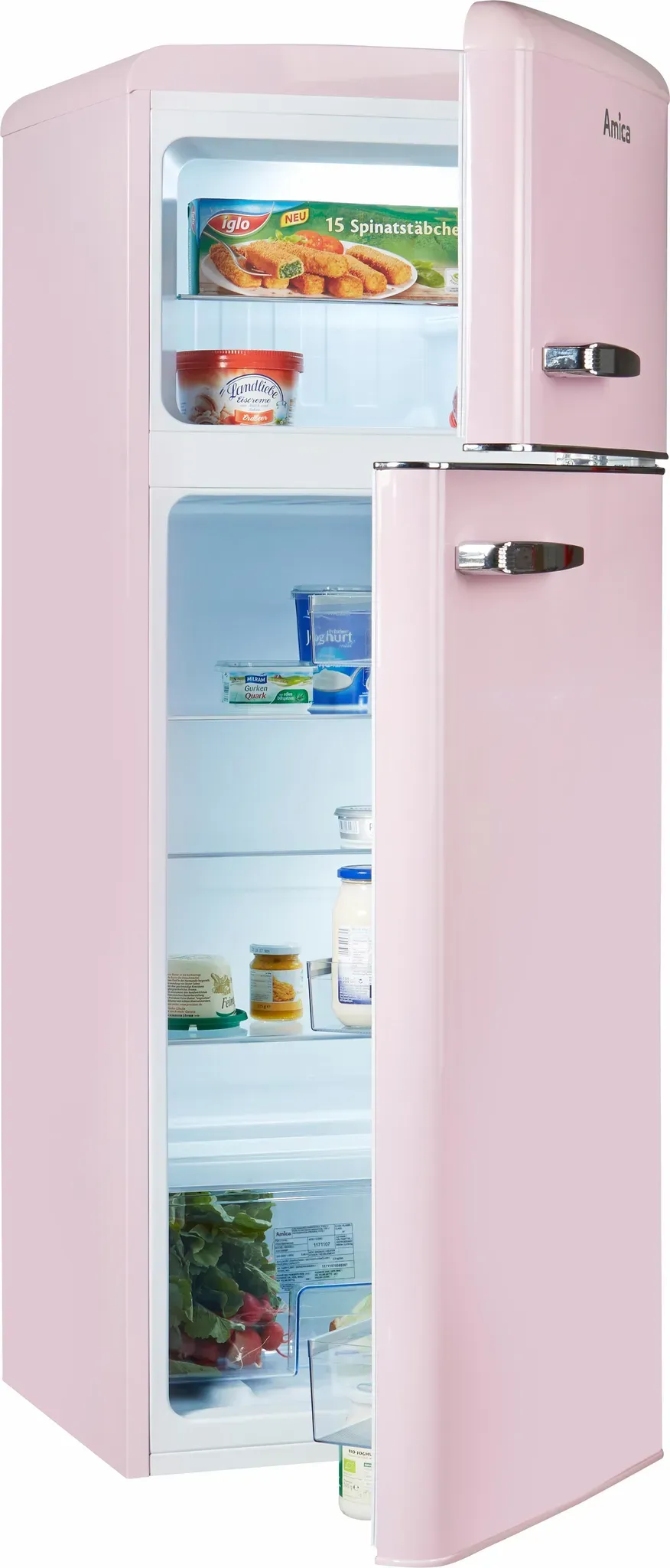 E (A bis G) AMICA Kühl-/Gefrierkombination Kühlschränke rosa (pink) Kühl-Gefrierkombinationen