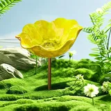 2026 Neu Metall Blumen Gartenstecker Vogeltränke, Vogeltränke Blumenstecker, Trinkschale Vögel, Handmade Metal Flower Garden Stake for Garden, Wassertränke Für Vögel, Bienens (1PC-B)