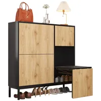 SOFTWEARY Schuhschrank, Schuhkipper, Schuhregal mit Sitzfläche, Sideboard, Mehrzweckschrank, schmal