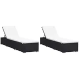 vidaXL 2X Sonnenliege mit Auflage Gartenliege Liegestuhl Relaxliege Rattanliege Liege Gartenmöbel Rattanmöbel Garten Terrasse Poly Rattan Schwarz