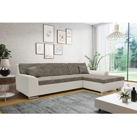DOMO Collection Treviso Ecksofa | Sofa mit Schlaffunktion in L-Form, Kunstleder, grau/weiß, 267x178x83 cm
