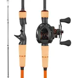 Vevor Angelrute und Angelrolle (Baitcasting) im Set, 2 m Rute aus Kohlefaser (IM7), Bassangelruten-Set mit 6+1 Kugellagern & Übersetzung 7,0:1 & Korkgriff, rechtshändiges Angelset