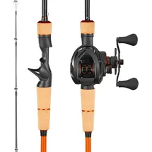 Vevor Angelrute und Angelrolle (Baitcasting) im Set, 2 m Rute aus Kohlefaser (IM7), Bassangelruten-Set mit 6+1 Kugellagern & Übersetzung 7,0:1 & Korkgriff, rechtshändiges Angelset