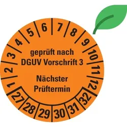 Dreifke® Prüfplakette gepr.n. DGUV Vorschrift 3,NP,27-32,orange,ökolog.Folie,Ø30mm,500/Rolle