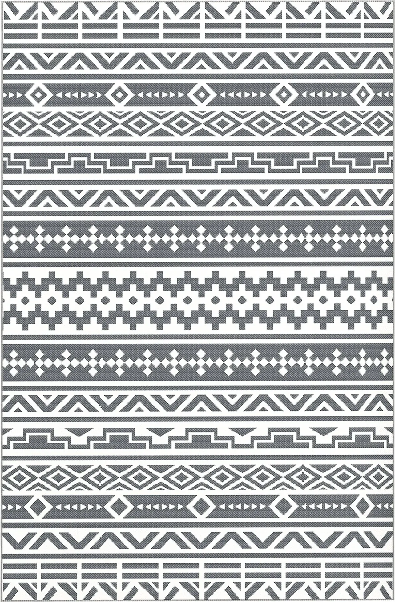 Outsunny Outdoor Teppich robuster Wetterfest Outdoorteppich, faltbar Carpet mit Boho-Style, Outdoor-Teppich für Wohnzimmer Balkon Garten Terrasse Bad Flur Küche, 182 x 274 cm Dunkelgrau+Weiß   Aosom