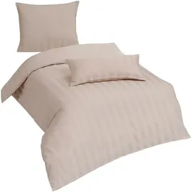 Traumschlaf Mako-Satin Uni Streifen Beige 155 x 200 cm + 80 x 80 cm