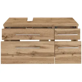 Held MÖBEL Waschtischunterschrank, Eiche Wotan, Metall, 4 Schubladen, 90x41x47 cm hängend, Badezimmer, Badezimmerschränke, Waschtischkombinationen