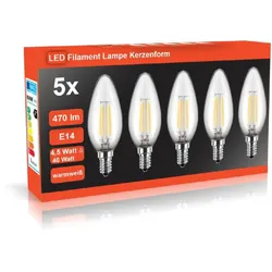BLULAXA 5er Pack LED Filament Lampe C35, 4,5W = 40W, 470 lm, E14, 2700K, Kerze