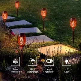 lqwell LQWELL® Solarleuchten Solar Fackellicht für Außen Garten 8 Stück 12 LED Solarlampe mit Realistischer Flammeneffekt IP65 Wasserdicht Gartenfackeln Solar Weg Hinterhöfe Rasen Beleuchtung (8 Stück)