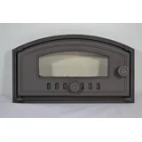 OEM SEZAM Backofentür aus Gusseisen mit hitzebeständiger Glasscheibe, nach links öffnend, Pizzaofentür - Brotofen - Steinofentür, 48,5 x 6,5 x 27,5 cm - halbrund, grafitfarbene Bemalung