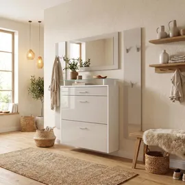 Vladon Malea Garderobe 180x180x23 Sandgrau Hochglanz