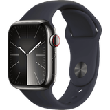 Apple Watch Series 9 GPS + Cellular 41 mm Edelstahlgehäuse graphit, Sportarmband mitternacht M/L