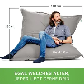 Green Bean Indoor Sitzsack XXL 140x180cm 380 Liter Kinder - Erwachsene Bean Bag EPS Perlen Füllung Riesensitzsack Grau, Textil, Styroporkugeln, Rechteckig, 140x25x180 cm, Hergestellt in Deutschland, Wohnzimmer, Hocker, Sitzsäcke, Sitzsäcke