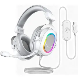 Fifine Gaming Headset mit Mikrofon Over Ear Kopfhörer mit Kabel, USB Headset, Weiß - Weiß