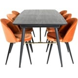 Ebuy24 Gold Essgruppe Esstisch Ausziehbarer Tisch Länge cm 180 / 220 schwarz und 4 Velvet Esszimmerstühle Velour orange, schwarz.