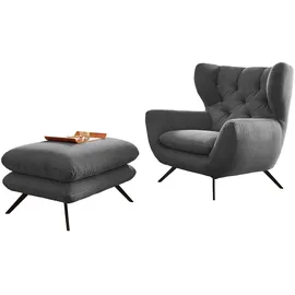 KAWOLA Hochlehnsessel CHARME Cord 72 x 100 x 80 cm Grau mit Hockerbank