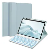 Fintie Tastatur Hülle für iPad Air 11" 2024, iPad Air 5 2022/ iPad Air 4 Hülle mit Tastatur 10.9" - Magnetisch Abnehmbarer Keyboard mit DIY Hintergrundbeleuchtung, Deutsches QWERTZ Layout, Eisblau