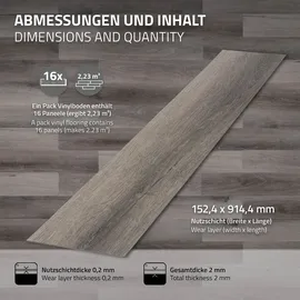 ML-Design PVC Bodenbelag Selbstklebende 91,5x15,3cm 80 Tlg Kiefer Grau Holzoptik, rutschfest, wasserfest, Einfache Verlegung