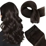 Hetto Braun Echthaar Tressen Extensions 55 cm 100g Remy Tressen Echthaar Extensions Naturlich Tressen Echthaar Extensions zum Einnähen #2 Dunkelstes Braun