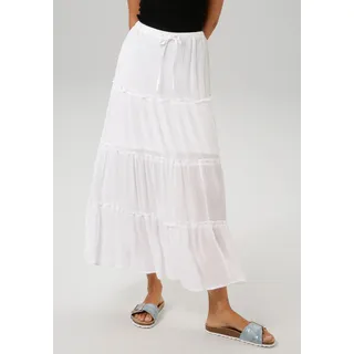 Aniston CASUAL Maxirock, mit kleinen Rüschen verziert, weiß,