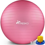 TRESKO Gymnastikball mit GRATIS Übungsposter inkl. Luftpumpe - 75cm, Pumpe, rosa