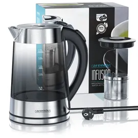 Arendo Edelstahl Glas Wasserkocher mit Teesieb und Rauchglas Teekocher Infusion 1,7 Liter