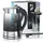 Arendo Edelstahl Glas Wasserkocher mit Teesieb und Rauchglas Teekocher Infusion 1,7 Liter