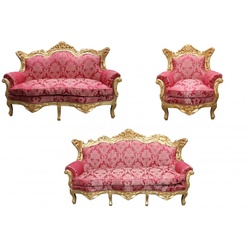 Casa Padrino Barock Wohnzimmer Set Bordeaux Muster/Gold - 3er Sofa+2er Sofa + 1 Sessel