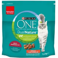 PURINA ONE DualNature Natural Defense Trockenfutter mit Rind für ausgewachsene Katzen, sterilisiert | 1,4 kg Beutel