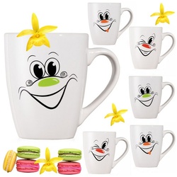 PLATINUX Tasse Lustige Gesichter Kaffeetassen, Keramik, mit Motiv Lustig Teetasse 250ml Kaffeebecher Teebecher Karneval weiß