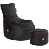 GAMEWAREZ Gaming Sitzsack Bundle Classic - Kunstleder Crimson Hurricane Bundle (Schwarz/Rot)