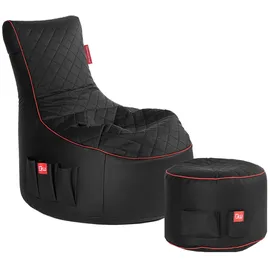 GAMEWAREZ Gaming Sitzsack Bundle Classic - Kunstleder Crimson Hurricane Bundle (Schwarz/Rot)