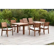Merxx Batavia Set 13-tlg 6 Stapelsessel 6 Auflagen Doppel-Gartentisch Ausziehbar