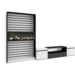 SKRAUT HOME Wohnzimmer-TV-Schrank, Wohnwand-System, 310x35x186cm, Für TV bis 80“, Elektrischer Kamin, Moderner Stil, Schwarz-weiß - 98_2