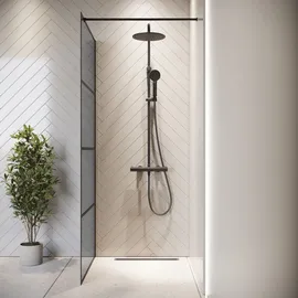 Badplaats B.V. Badplaats - Grauglass - Glas Duschabtrennung Schwarz - Walk-In Dusche Nano Duschtrennwand