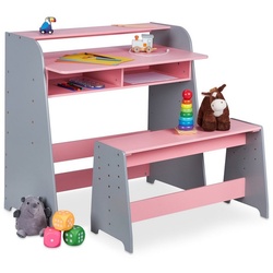 relaxdays Kinderschreibtisch Kindertisch höhenverstellbar grau|rosa