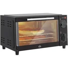 Homcom Minibackofen 9L Mini Ofen mit Backblech, Grillrost, 100 °C-230 °C, mit einstellbar Temperatur und Garzeit, 60 Min. Timer, 750W, Edelstahl, Schwarz