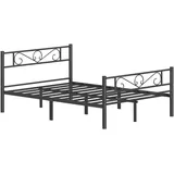 VASAGLE Bett 140 x 200 cm, Gästebett, Doppelbett aus Metall, Bettgestell, Bettrahmen, Metallbett, einfache Montage, tintenschwarz RMB064B01