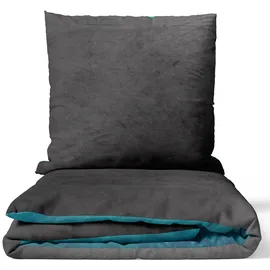 nyvi Winter Bettwäsche Set DreamScience Cashmere Touch - Kuschelweich & Wärmend - Mit Reißverschluss Größe:135x200 + 80x80 cm anthrazit/petrol