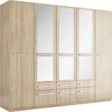 Kleiderschrank PRIESS "Schrank Garderobe Wäscheschrank Barcelona in 5 Breiten", braun (struktureichefarben hell), B:230cm H:193cm T:54cm, Holzwerkstoff, Schränke, Kleiderschrank, viel Stauraum, geräumige Schubkästen, mit Spiegel, MADE IN GERMANY