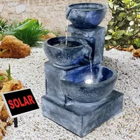 Solar Gartenbrunnen Brunnen Zierbrunnen Zimmerbrunnen Springbrunnen Brunnen mit LED-Licht und Li-Ion-Akku Wasserfall Wasserspiel (Solar Gartenbrunnen GRANITSCHALEN-Kaskade)