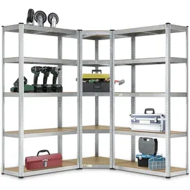 Juskys 3er Metall Regalsystem 1 Eckregal & 2 Lagerregale - 15 Böden aus Mdf Holz - 2625 kg - Schwerlastregal Lagerregal Wandregal -