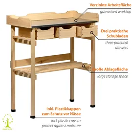 Dobar Pflanztisch mit 3 Schubladen 78 x 88 x 38 cm Natur