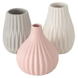 Boltze 3er Set Blumen Vase Wilma H14 cm Ø 8cm Steingut grau/rosa/weiß 3er-Set