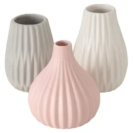 Boltze 3er Set Blumen Vase Wilma H14 cm Ø 8cm Steingut grau/rosa/weiß 3er-Set