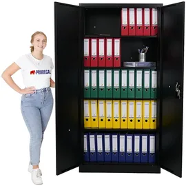 Proregal Flügeltürenschrank ELEPHANT HxBxT 185x90x40cm | 4 Fachböden Schwarz Metall, 90x185x40 cm, Arbeitszimmer, Aktenschränke