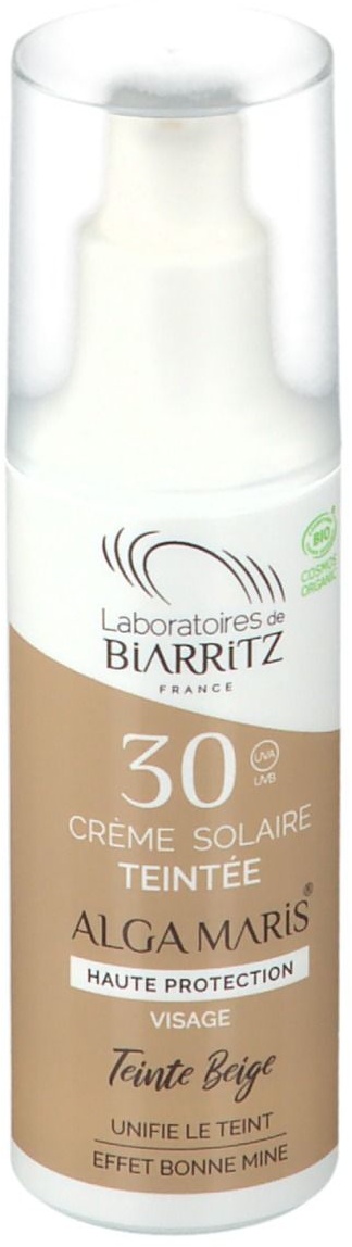 Laboratoires de BIARRITZ ALGA MARIS® Crème Solaire Visage Teintée SPF30 Bio Claire 50 ml fond(s) de teint