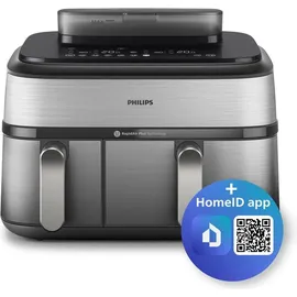 Philips 5000 Series Steam Airfryer Dual Basket NA555/00 Silber/Edelstahl