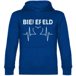 multifanshop Kapuzen Sweatshirt - Bielefeld - Herzschlag - Druck weiß - Hoodie